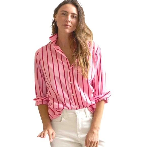 Frank & Eileen Women's Eileen Relaxed Button Up Shirt Pink Red Medium - Picture 2 of 13